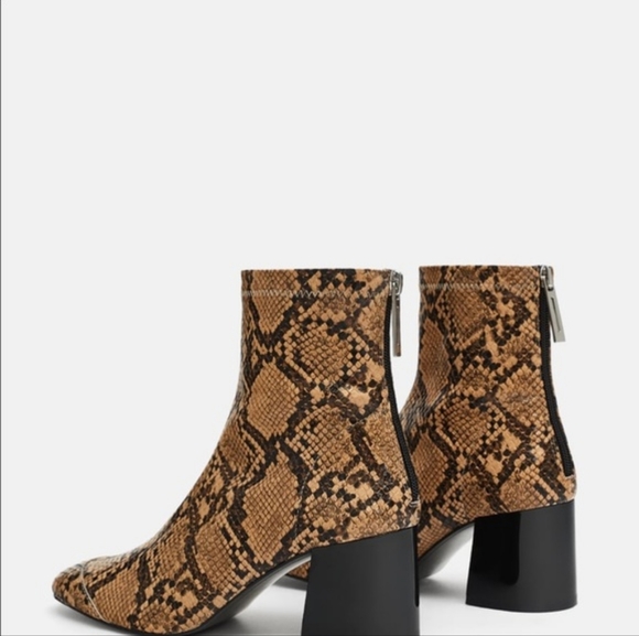 Zara Shoes - Zara Snakeskin Trendy Block Heel Zip Ankle Pointed Toe